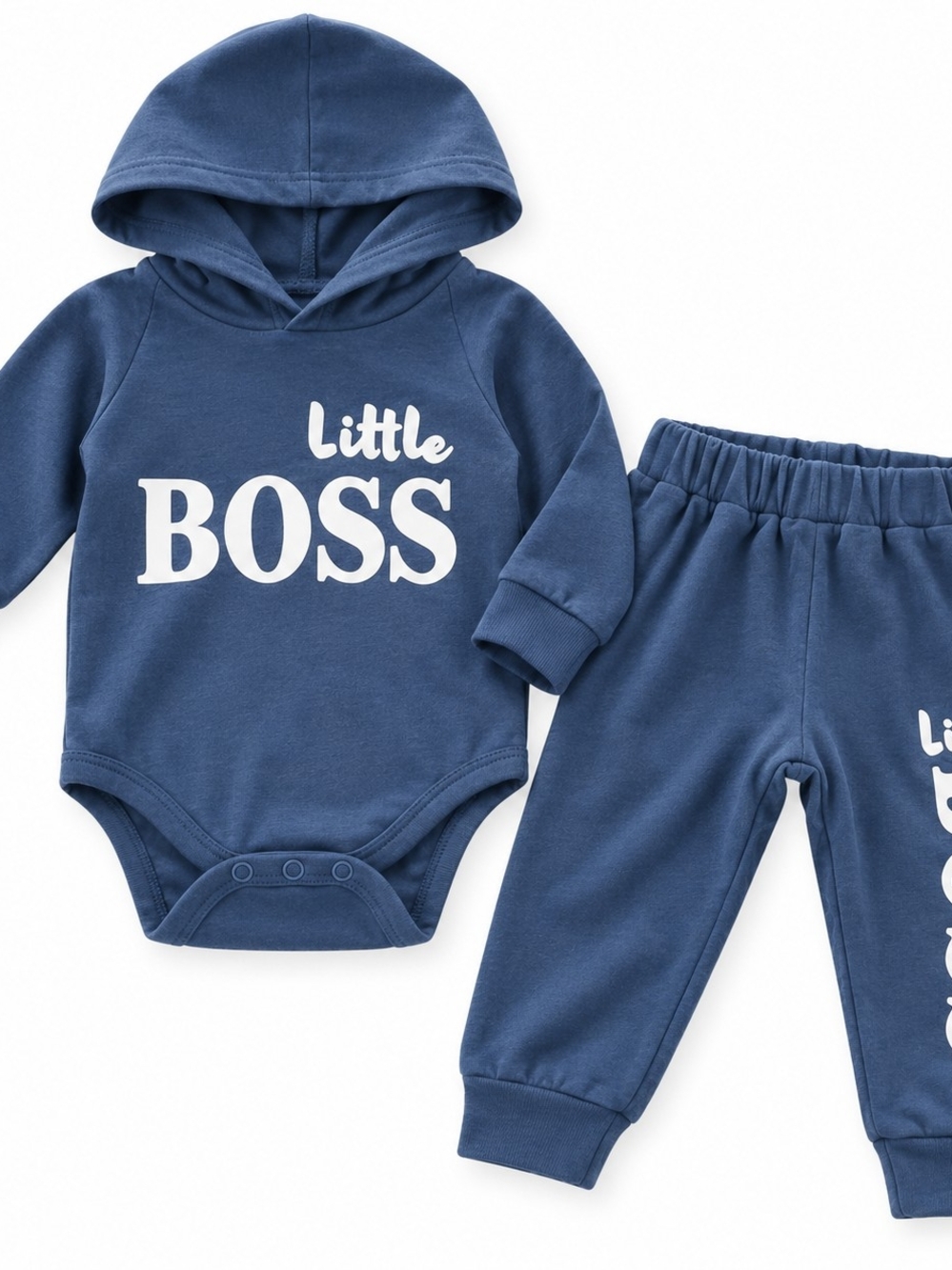 Little Boss Baby Boy Blue Hooded Bodysuit & Jogger 2-Piece Set